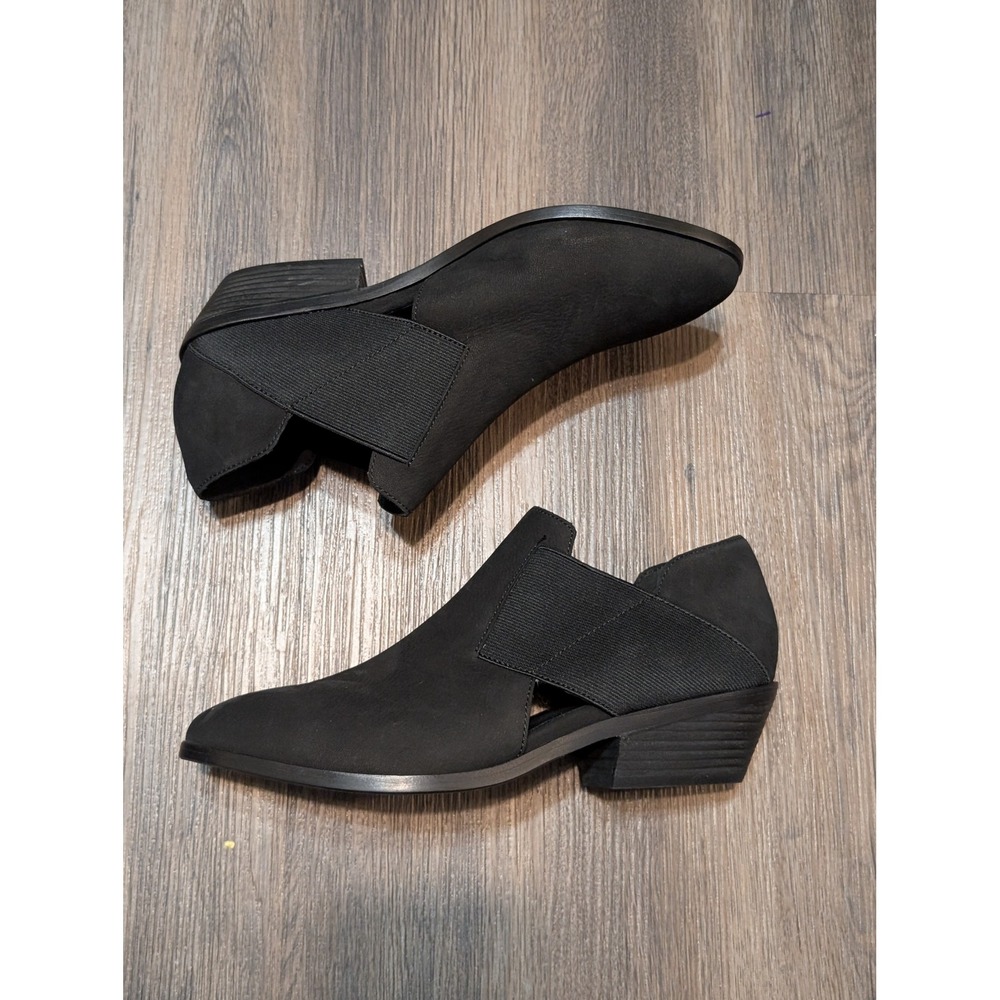 Eileen Fisher Perry Ankle Booties Black Leather Pull On Block Heel Size 8.5